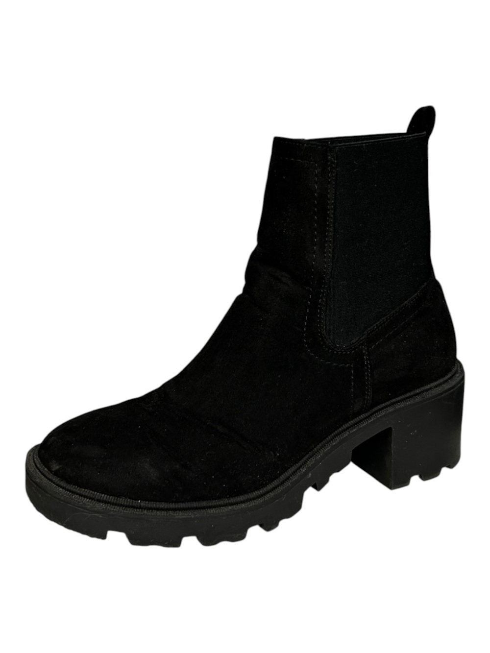 Topshop Black Faux Suede Lug Sole Chelsea Ankle Boots Size 38